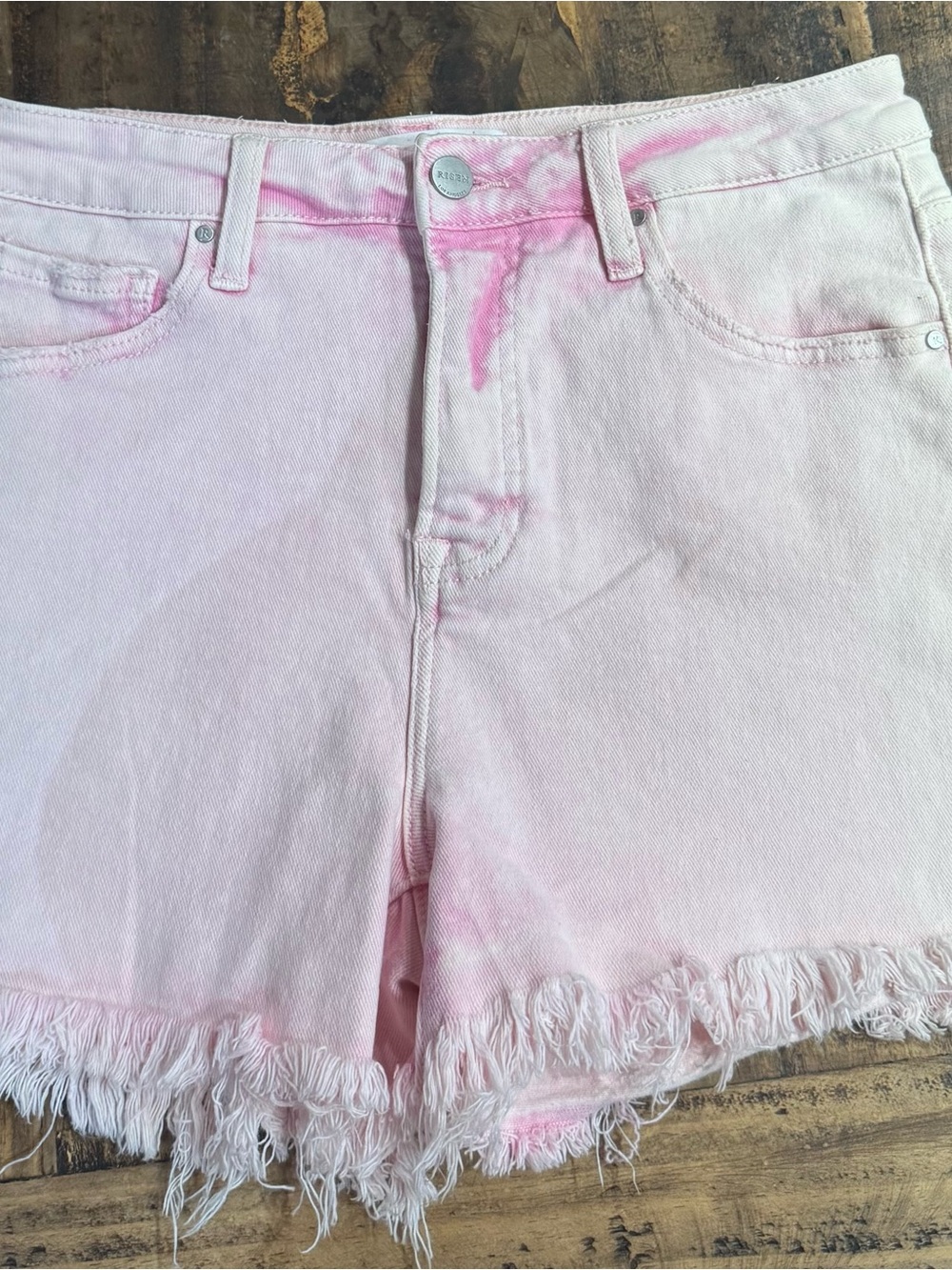 Pastel Pink Frayed Hem Denim Shorts